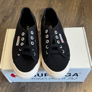 Superga Black Canvas Sneakers with White Soles